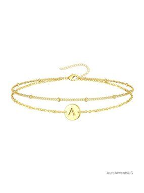 Personalized Gold Initial Bracelet Monogram Charm 14K Gold Plated Dainty